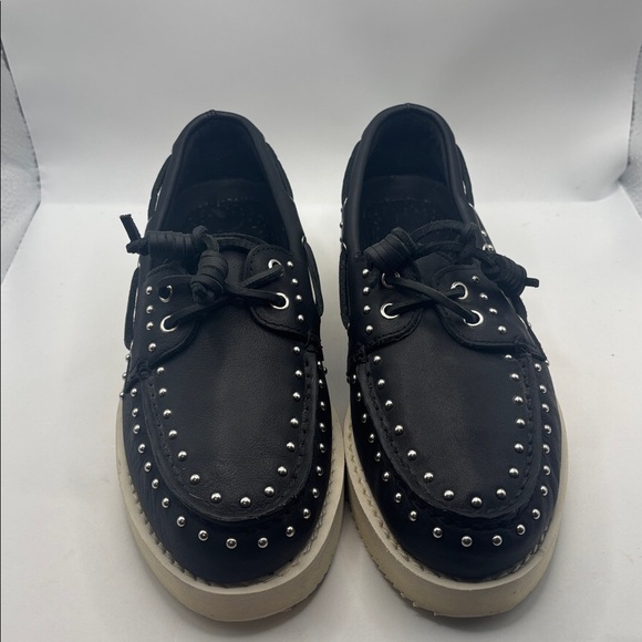 Sperry x Rebecca Minkoff Black Stud Boat Shoes tumbled leather upper SZ 8 casual - Picture 2 of 8